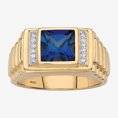 Mens Lab Created Blue Sapphire 18K Gold Over Silver Fashion Ring