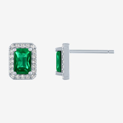 Limited Time Special! Lab Created Green Emerald Sterling Silver Stud Earrings