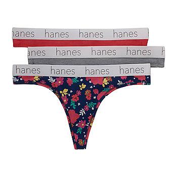 Hanes Originals Ultimate Cotton Stretch Women's Thong Underwear Pack,  3-Pack 45UOBT, Color: Red And Print Pack - JCPenney