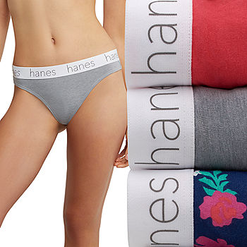 Hanes Originals Ultimate Cotton Stretch Women's Thong Underwear Pack, 3-Pack  45UOBT, Color: Red And Print Pack - JCPenney