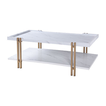 StyleCraft Dann Foley Gold & White Marble Cocktail Table, One Size, Yellow