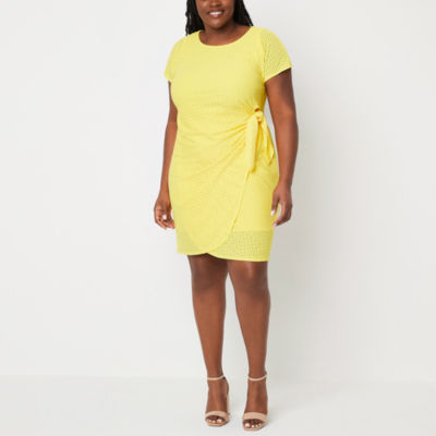 Robbie Bee Plus Short Sleeve Eyelet Sheath Dress, Color Yellow JCPenney