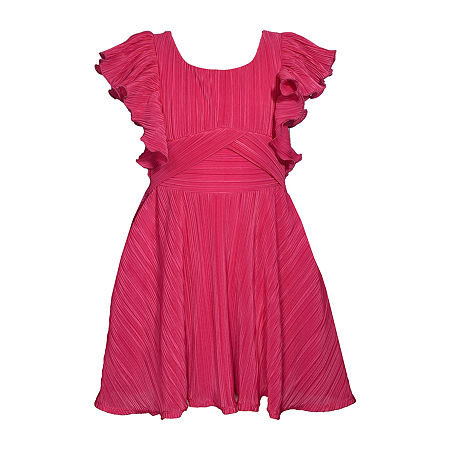 Bonnie Jean Big Girls Plus Short Sleeve Ruffled Sleeve Fit + Flare Dress, 20.5 Plus, Pink