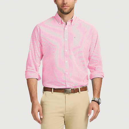 IZOD Performance Comfort Mens Classic Fit Long Sleeve Plaid Button-Down Shirt, Large, Pink