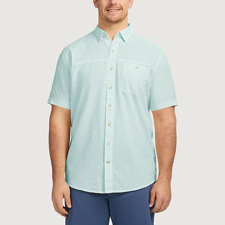 IZOD Dockside Chambray Big and Tall Mens Classic Fit Short Sleeve Striped Button-Down Shirt, 5x-large Tall, Green