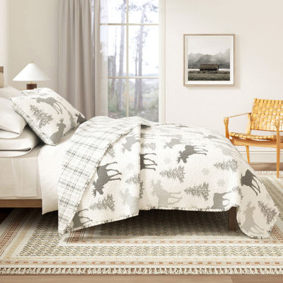 Linery Moose Trees Reversible Quilt Set