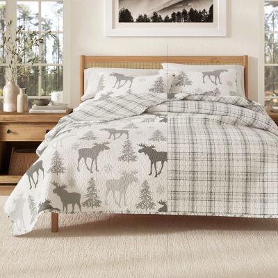 Linery Moose Trees Reversible Quilt Set