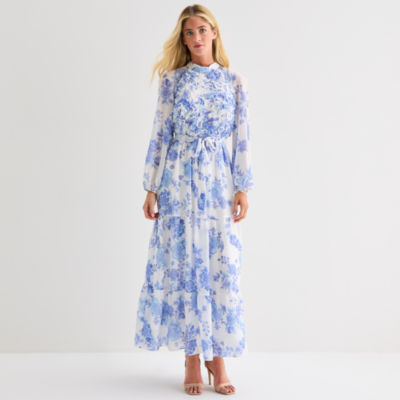 Melonie T Womens Long Sleeve Floral Maxi Dress