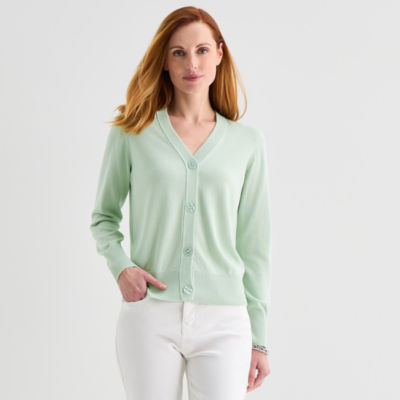 Liz Claiborne Womens V Neck Long Sleeve Button Cardigan