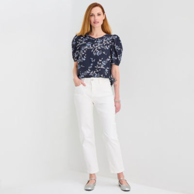 Liz Claiborne Womens Round Neck Short Sleeve Blouse