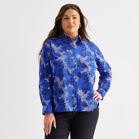 Liz Claiborne Womens Plus Long Sleeve Dress Shirt, 4x, Blue