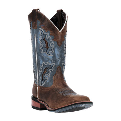 Laredo Womens Isla Block Heel Cowboy Boots, Color Tan Blue Denim