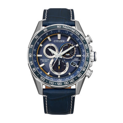 Citizen Mens Chronograph Blue Leather Strap Watch Cb5918-02l