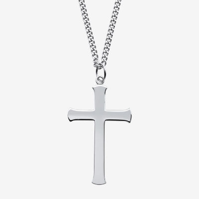 Mens Sterling Silver Cross 24 Inch Pendant Necklace