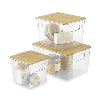 at Home 2-Pack Grey Plastic Storage Container with Bamboo Lid, Medium