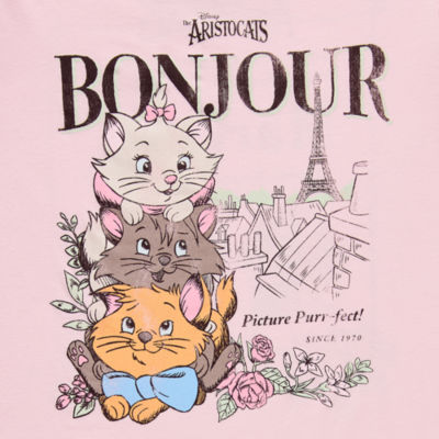 Disney The Aristocats Bonjour Semi Fit Womens Juniors Crew Neck Short Sleeve Fitted Graphic T-Shirt