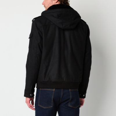 Vintage Leather Hooded Wool Bomber Jacket