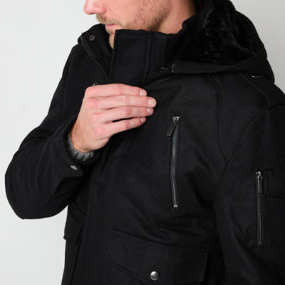Vintage Leather Hooded Wool Bomber Jacket