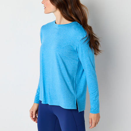 Xersion Womens Crew Neck Long Sleeve Tunic Top, Petite X-small, Blue