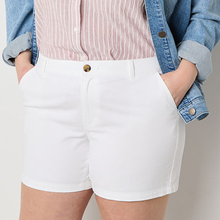a.n.a Womens 6" Mid Rise Chino Short-Plus, 16w, White
