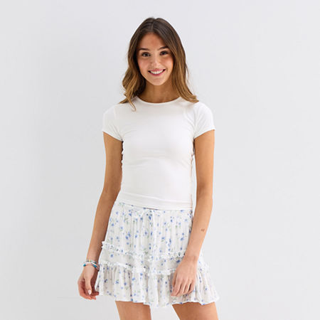 Arizona Womens Juniors Round Neck Short Sleeve T-Shirt, Medium, White