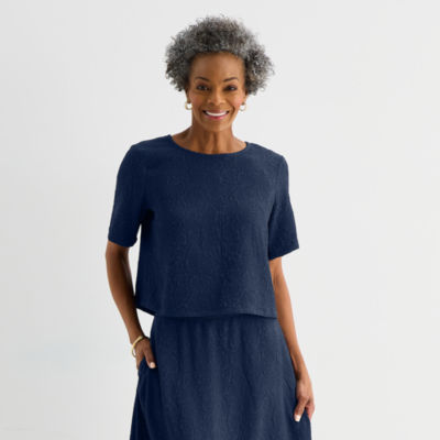 Liz Claiborne Womens Crew Neck Short Sleeve Blouse