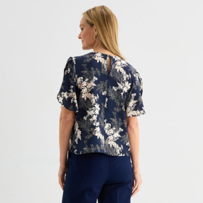 Liz Claiborne Womens Round Neck Short Sleeve Blouse