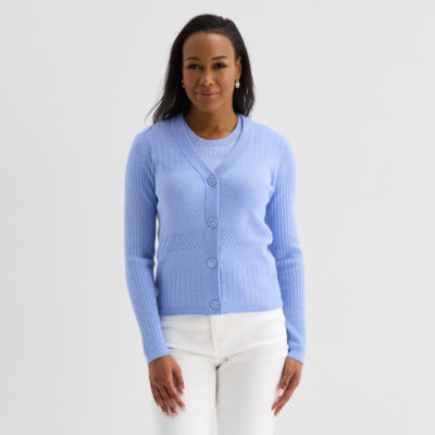 Liz Claiborne Womens V Neck Long Sleeve Button Cardigan, Color