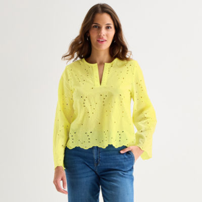 St. John's Bay Womens Split Crew Neck Long Sleeve Blouse