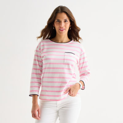 St. John's Bay Womens Crew Neck 3/4 Sleeve Blouse