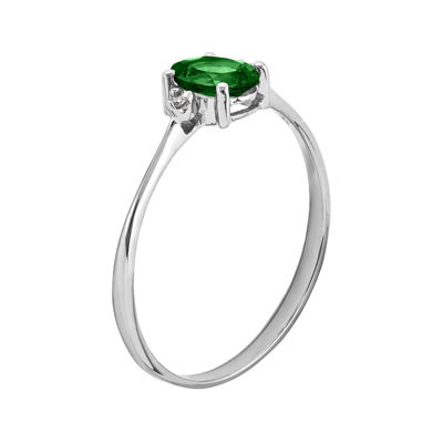 Genuine Emerald Diamond-Accent 14K White Gold Ring