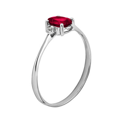 Oval Lab Create Ruby and Diamond-Accent Birthstone Ring 14K White Gold