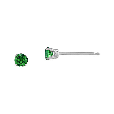 3mm Round Genuine Emerald 14K White Gold Earrings, One Size, Green