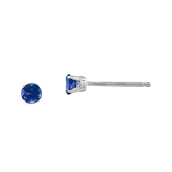 3mm Round Genuine Blue Sapphire 14K White Gold Earrings