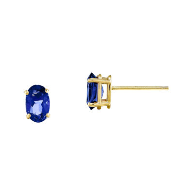 Genuine Blue Sapphire 14K Gold Stud Earrings