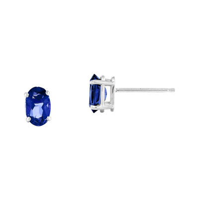 Genuine Blue Sapphire 14K White Stud Earrings