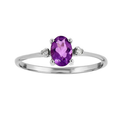 Genuine Purple Amethyst Diamond-Accent 14K White Gold Ring