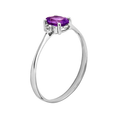 Genuine Purple Amethyst Diamond-Accent 14K White Gold Ring