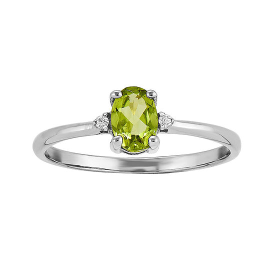 Genuine Green Peridot Diamond-Accent 14K White Gold Ring