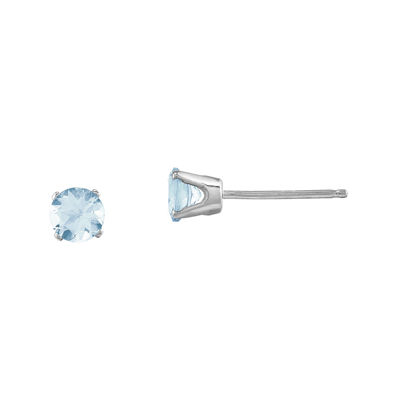 Round Genuine Aquamarine 14K White Gold Stud Earrings