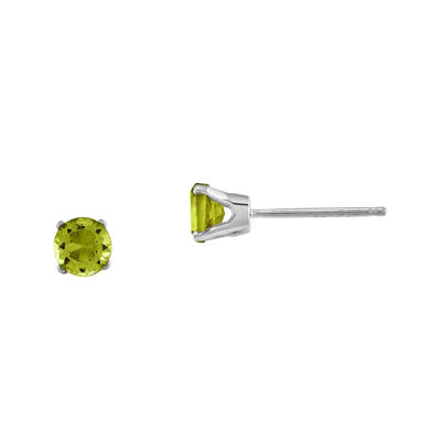 Genuine Peridot 14K White Gold Stud Earrings