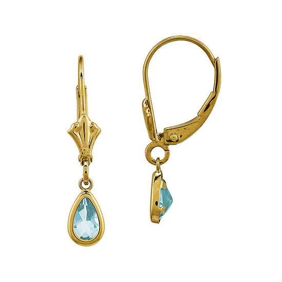 Genuine Aquamarine 14K Yellow Gold Pear Drop Earrings