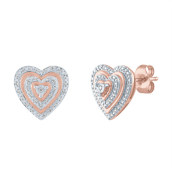 1/10 CT. T.W. Genuine White Diamond 14K Rose Gold Over Silver 11.9mm Heart Stud Earrings
