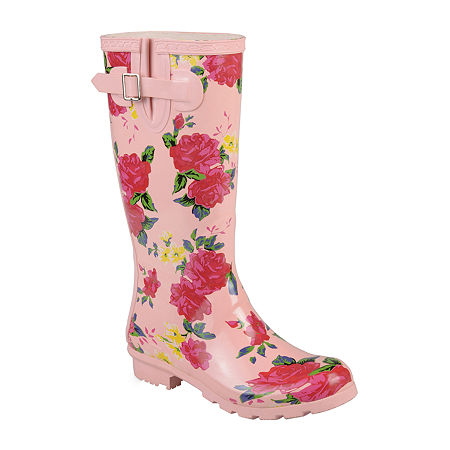 Journee Collection Womens Mist Water Resistant Block Heel Rain Boots, 6 1/2 Medium, Pink