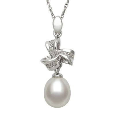 Sterling Silver Cultured Freshwater Pearl and Diamond-Accent Pendant Necklace