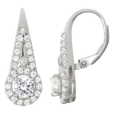 Lab-Created White Sapphire & Diamond Accent Sterling Silver Leverback Earrings