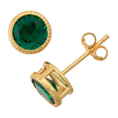 Lab-Created Emerald 14K Gold Over Silver Stud Earrings