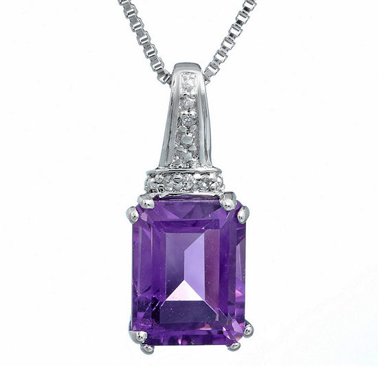 Genuine Amethyst and Diamond-Accent 10K White Gold Pendant Necklace