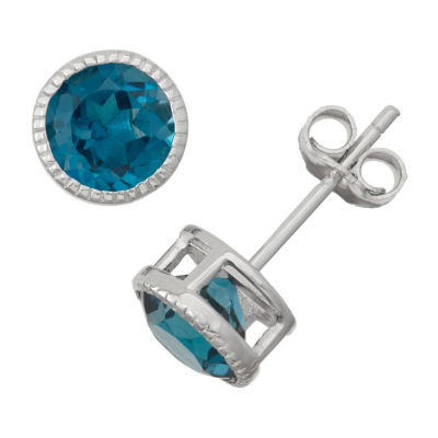 Genuine London Blue Topaz Sterling Silver Stud Earrings