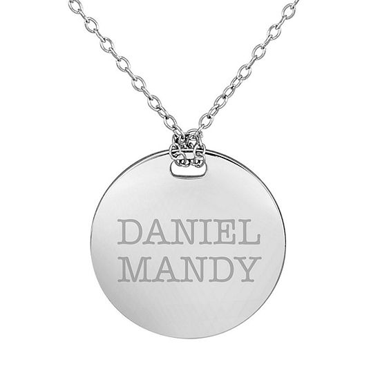 Personalized Sterling Silver 19mm Round Couple's Name Pendant Necklace